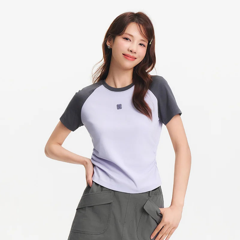 Semir Womens Tshirt 2026 Color Block Raglan Sleeve Slim Cool Feeling Slim Fit Casual Soft Daily Wear