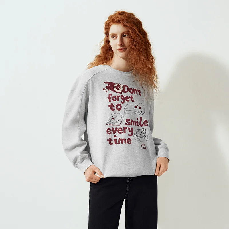 Semir Women Sweatshirt Cat Graphic Oversized Fit Mid Length 2026 Winter Soft Comfort Casual Style Warm Layer Everyday Wear