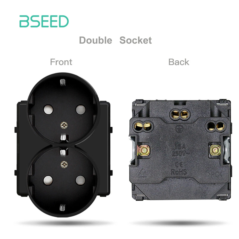 BSEED EU Wall Plastic Panel With Double Internet Socket CAT5 RJ45 ST TV USB Function Parts Power Socket DIY Free Combination