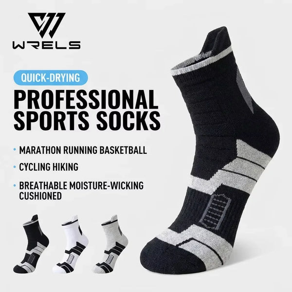 WRELS 1/2/3 Pairs Sports Ankle Socks Thick Cushioned Athletic Socks Men Anti Odor Moisture Wicking Breathable Gym Running Socks