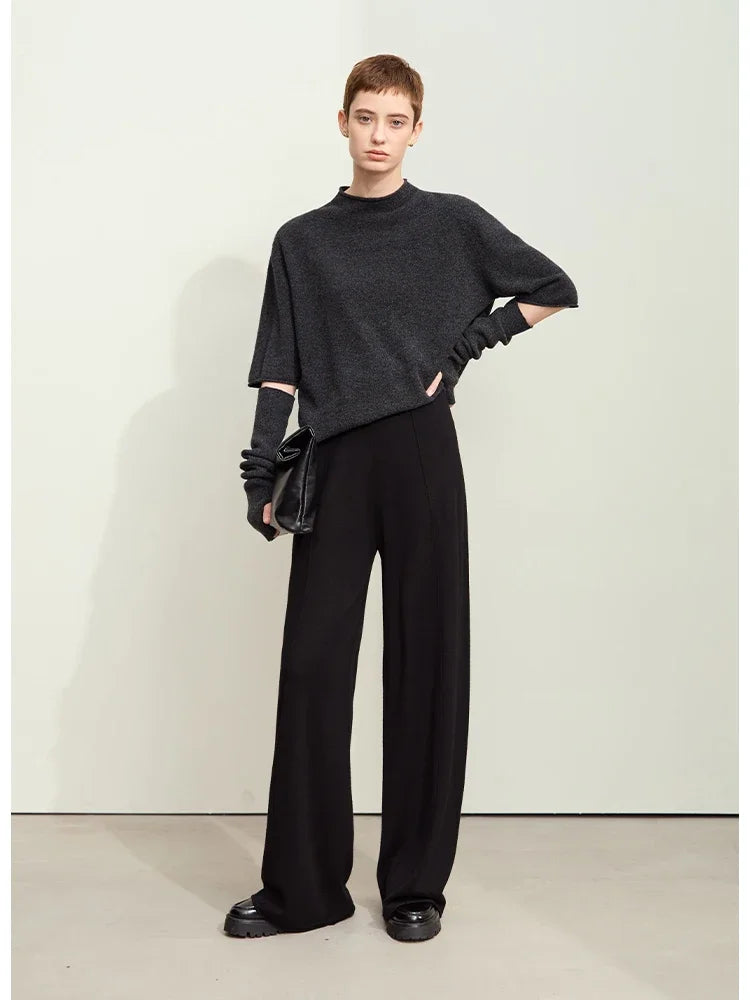 ខោ Amii Minimalism Women's រដូវស្លឹកឈើជ្រុះឆ្នាំ ២០២៥ ខោរោមចៀមចង្កេះយឺតធម្មតាថ្មីសម្រាប់ស្ត្រីម៉ូដខោជើងធំ ១២៤៤៣១៧៨