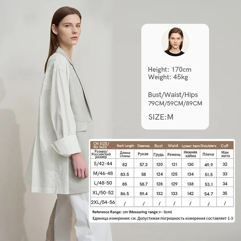 អាវក្រៅធម្មតាសម្រាប់នារី Amii Minimalist រដូវស្លឹកឈើជ្រុះឆ្នាំ ២០២៥ ធ្វើពីក្រណាត់ Lyocell Linen Collision Splicing Crumple Texture Loose Blazer 12551008