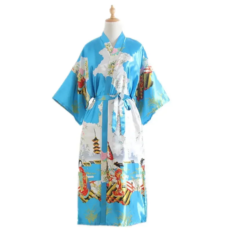 Vintage Ethnic Style Casual Print Elegant Bathrobe Women's Sleep Bathrobe Faux Silk Robes for Women Clothing Fashion Clothes