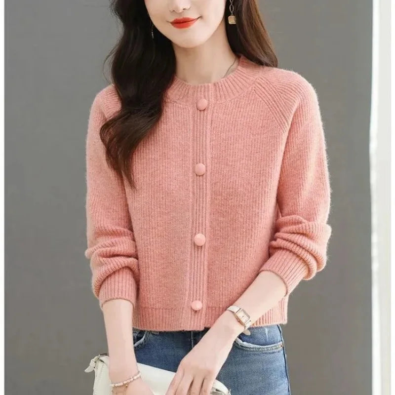 អាវក្រៅ Cardigans ដៃវែងសម្រាប់នារី អាវក្រៅបែបកូរ៉េ រដូវស្លឹកឈើជ្រុះឆ្នាំ ២០២៥ អាវយឺតកមូលសម្រាប់នារី