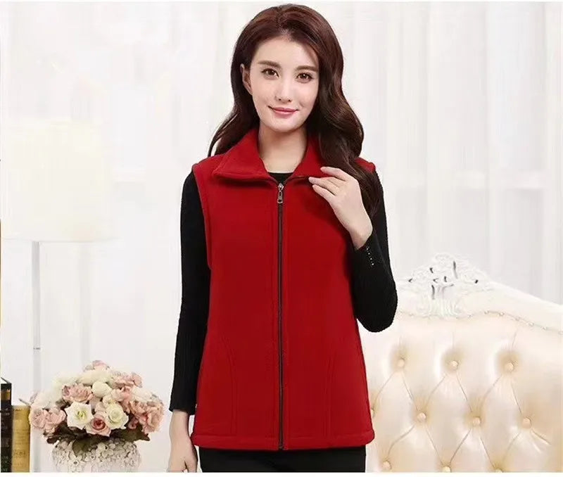 L-4XL Female Chalecos Autumn Winter Vest Jacket Slim Mother's Clothing Middle-Aged Women Spring Fleece Warm Vests Top