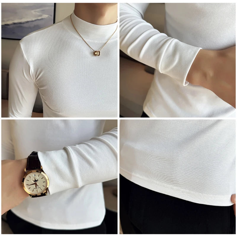High Quality Half Turtleneck Stretch T-shirt Slim-Fit Long-Sleeved Cotton Tight Mid-Collar Bottoming Shirt Military Wear Top
