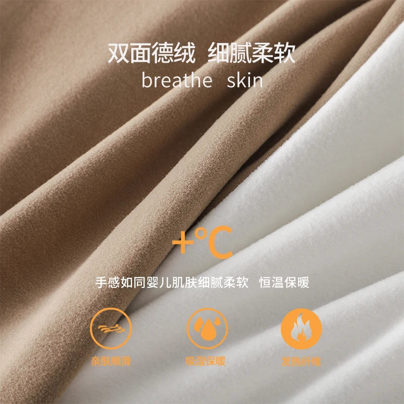 DUKEEN 350G Two-Sided Dralon Fabrics Long Sleeve T Shirts for Men Autumn and Winter Solid Color Warm Fleece Undershirts Men