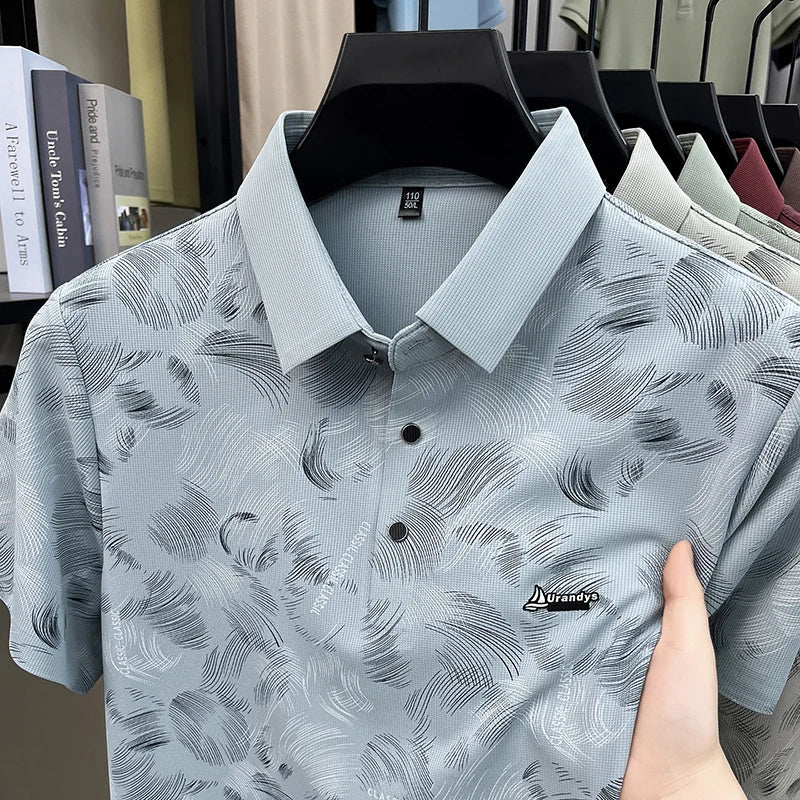 Man Summer Trend New Short-Sleeved Polo Shirt Lapel Button Letter Print High Quality Tops Casual Fashion Breathable MensClothing