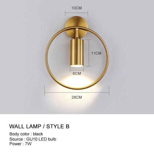 Modern LED Wall Lights for Home Bedroom Bedside Decor GU10 Holder Angle Adjust Lamp Nordic Study Staircase Coffee Luminaire brass style B