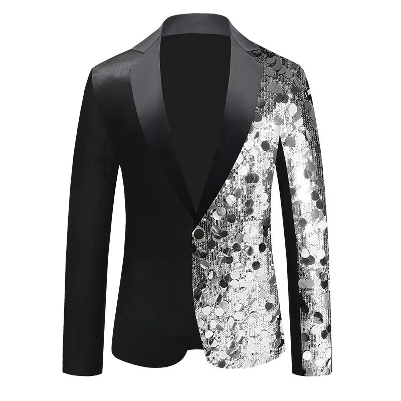 ‌2026 New Men's Black Tuxedo Jacket with Silver Sequins for Party & Formal Occasions‌