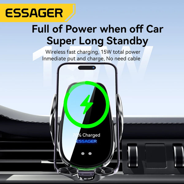 Essager Qi 15W Wireless Charger Car Phone Holder In Car Air Vent Mount For iPhone 16 15 14 13Pro Max Xiaomi Huawei Fast Charging