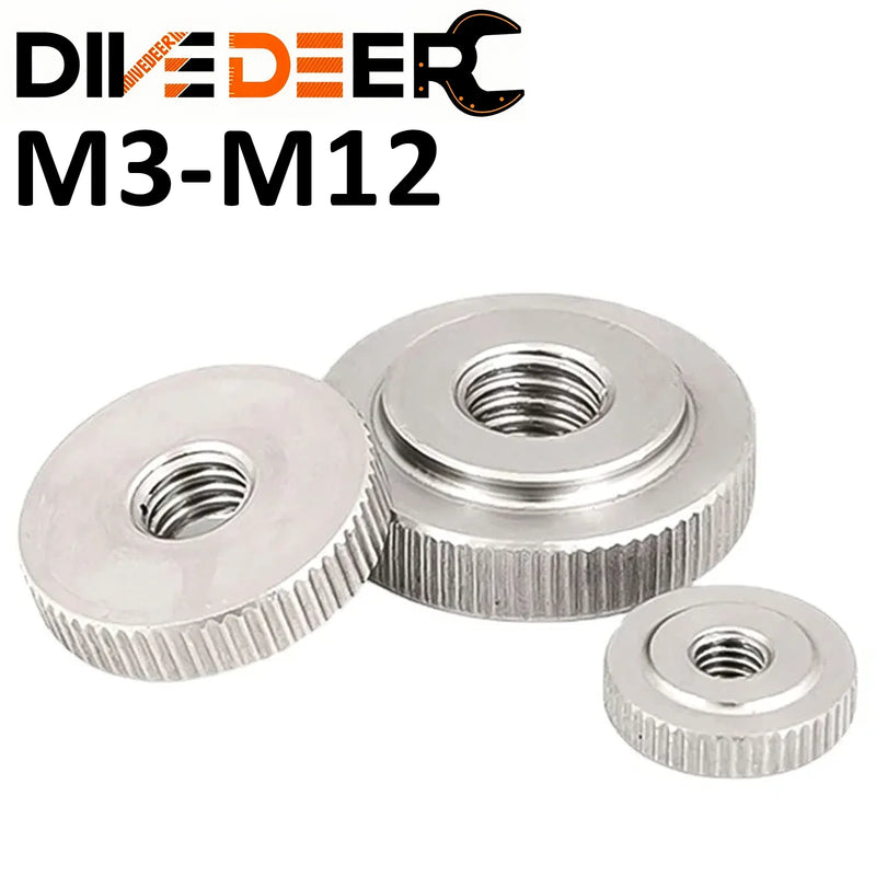 304 Stainless Steel Knurled Hand Thin Nut Through Hole Flat Head Flat Nut GB807 Lock with Step M3 M4 M5 M6 M8 M10 M12