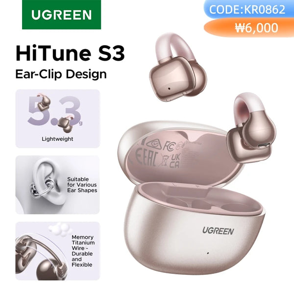 UGREEN Open Ear Clip Wireless Earbuds Bluetooth Sports Earphones Headphones in Mic with Earhooks & Ear Hook