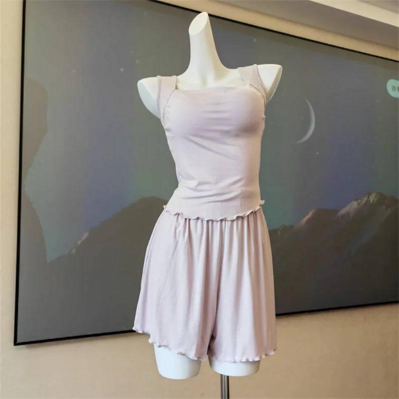 Modal Women Pajama Sets Pijama Sleepwear For Sleeping Lounge Wear Pure Color Sleeveless Nightwear Sets Female Casual Housewear