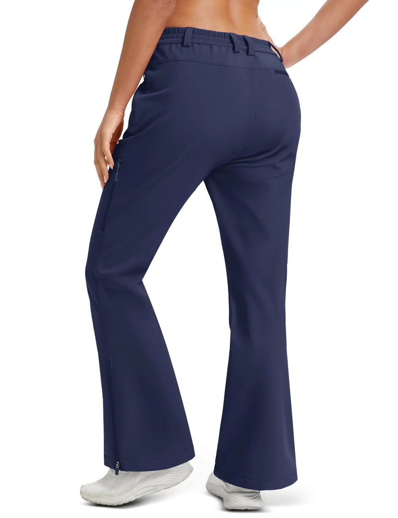 TACVASEN Women's Winter Fleece Lined Flare Pants Waterproof Fit Over Boots Thermal Ski Pants Outdoor Golf Moveable Pants