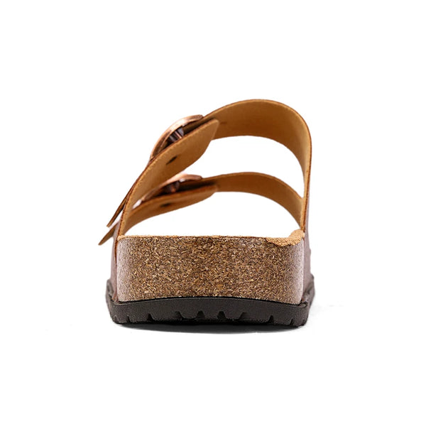 Leather Mens Cork Slippers Adjustable Double Buckles Comfort Clogs Soft Health Footbed Men Women Leopard Print Sandals