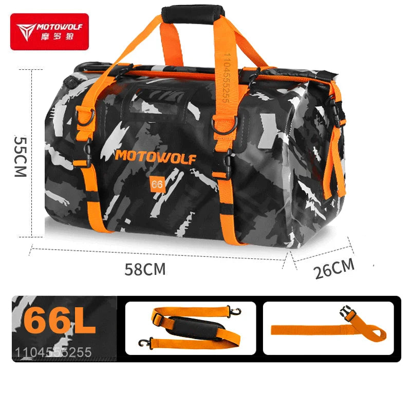 កាបូបម៉ូតូ Motowolf ទំហំ 66 លីត្រ កាបូបស្ពាយក្រោយការពារទឹក កាបូបសម្រាប់ជិះម៉ូតូកង់បី កាបូបសម្រាប់ដាក់ធុងសាំងសម្រាប់ធ្វើដំណើរ និងការពារការឆ្លុះពន្លឺ