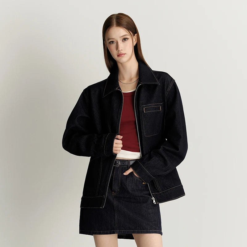 Semir Unisex Jacket Denim Retro Lapel Classic Workwear Loose Casual Style Autumn Outerwear Urban Daily Wear 2026