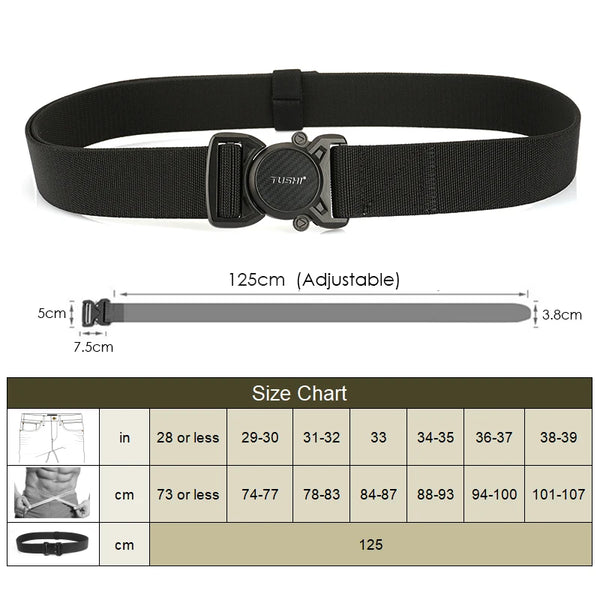 VATLTY New Men's Tactical Type Elastic Belt Zinc Alloy Quick Release Buckle Casual Belt Tight Nylon Overalls Waistband Male