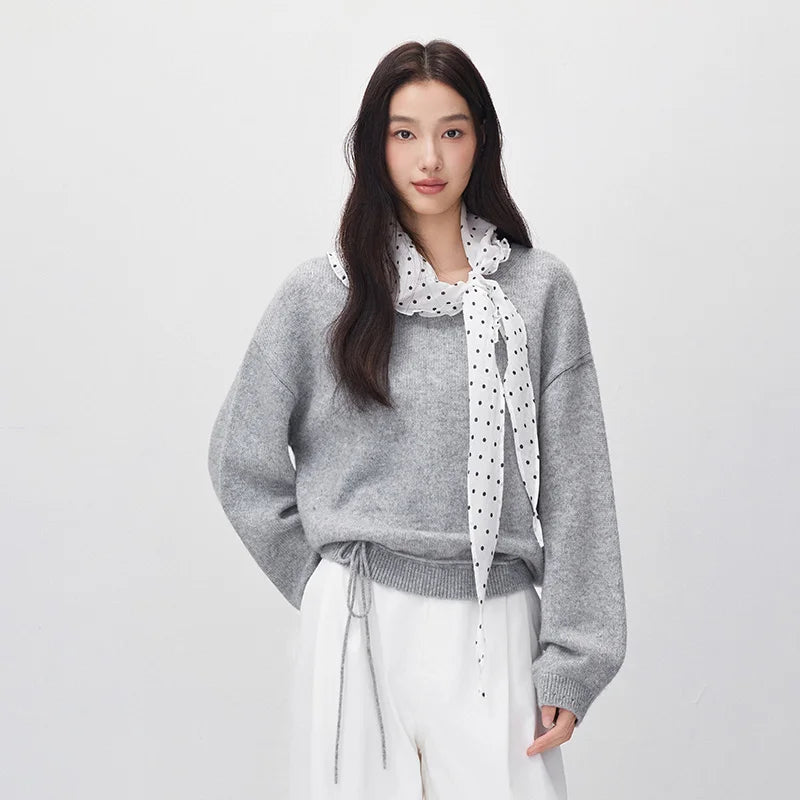 Semir Women Knit Sweater V Neck Drop Shoulder Balloon Sleeve Wool Blend Versatile Relaxed Fit 2026 New Winter Daily Wear