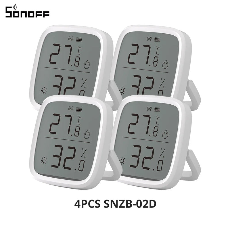 1-4PCS SONOFF SNZB-02D Zigbee LCD Digital Thermometer Smart Temperature Humidity Sensor APP Monitoring Work with Alexa Google