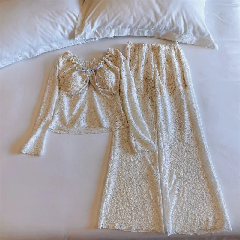 New Chest Pad Sleepwear Women's Home Clothes Spring Autumn Long Sleeve 2 Pieces Set for Woman Nightwear Homewear Loungewear