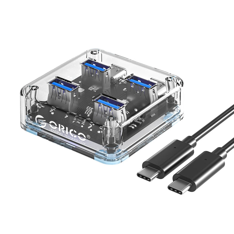 ORICO Transparent Usb C Hub 4 Port Expansion With Power Supply Interface Usb 3.2 Protocol High Speed Transmission OTG Dapter