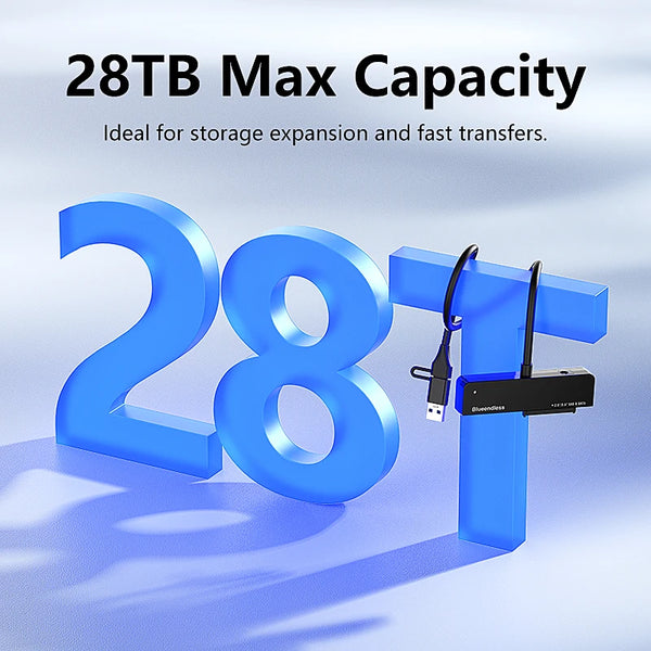 ឧបករណ៍ភ្ជាប់ដ្រាយវ៍រឹង Blueendless USB3.0 ទៅ SAS/SATA 2.5 3.5 HDD Converter 5Gbps Type-A/C 2-in-1 គាំទ្រអតិបរមា 28TB ជាមួយថាមពល 12V/2A