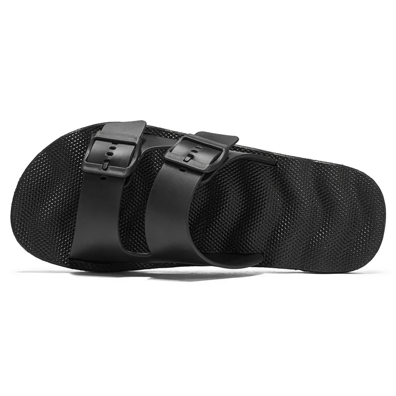 Men's Adjustable Double Buckle Slide Sandals Casual Slippers Lightweight EVA Flat Slides for Indoor Outdoor Beach Shower