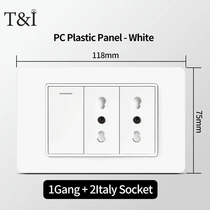 T&I 118  PC plastic panel  socket: USB Type-C, Italian switch , Chilean outlet, very suitable for residential and office spaces