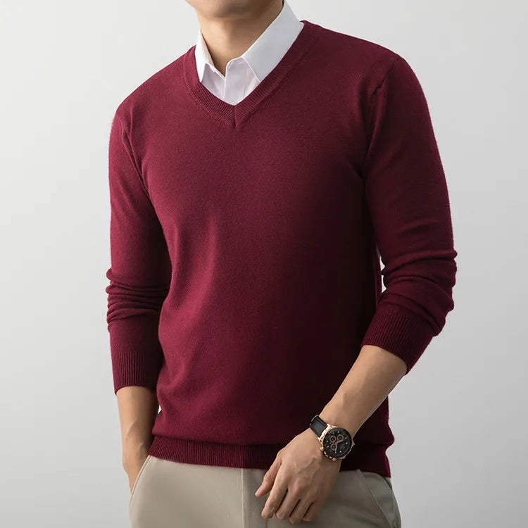 Men's V-Neck Sweater, Old Money Style, Soft Wool-Like Fabric, Wool-Like Touch 5 Colors