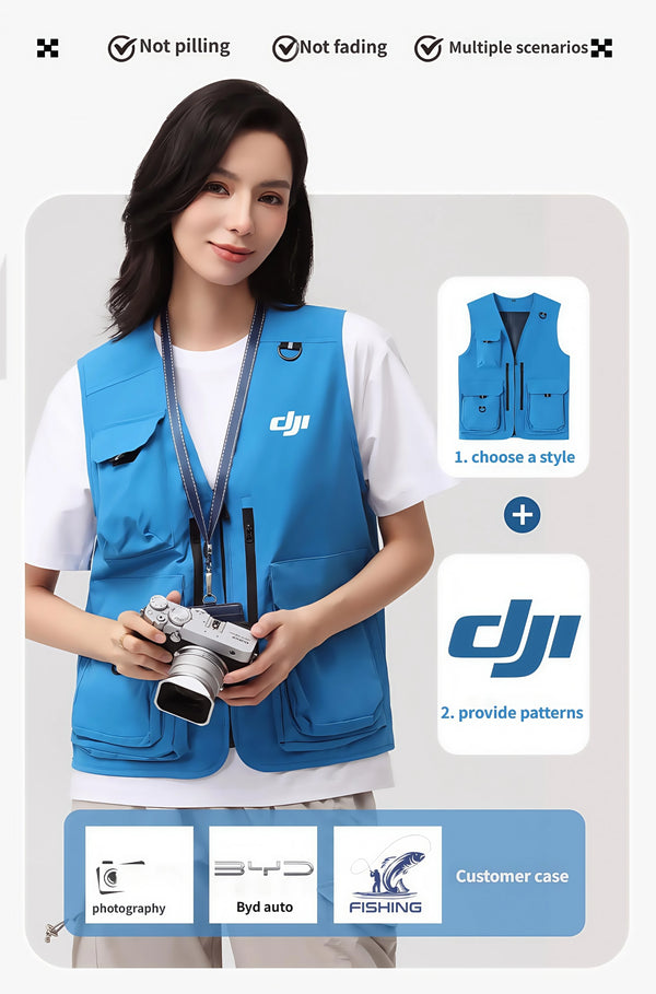 Cool Silk Cotton Multi-Pocket Deep V-Neck Vest Bright Color Men's and Women's Same Style Photography Work Clothes Team Uniform