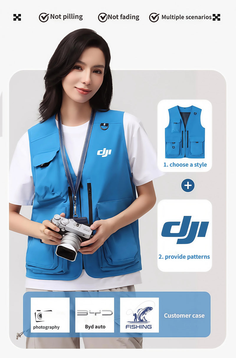 Cool Silk Cotton Multi-Pocket Deep V-Neck Vest Bright Color Men's and Women's Same Style Photography Work Clothes Team Uniform