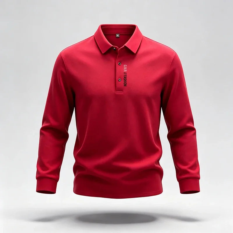 Male Trendy Lapel Collar Polo Top Long Sleeve Button Placket Letter Print For Short Trip Social Meetup And Street Fashion Wear