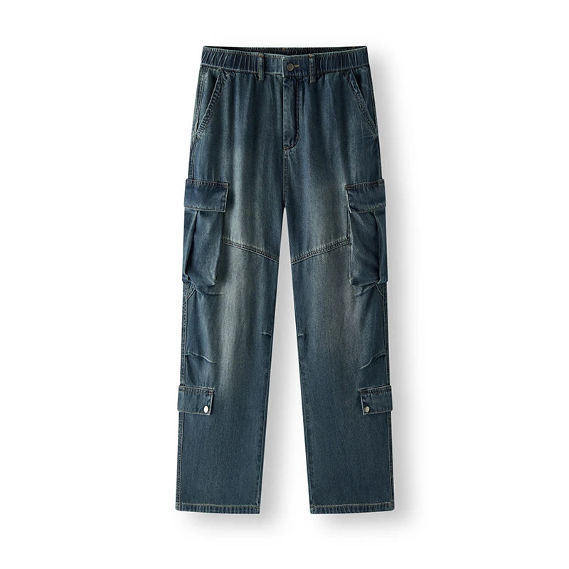 Semir Men Pants Denim American Vintage Workwear Loose Multi Pocket Straight Leg Drape 2026 Summer Fashion Casual Top