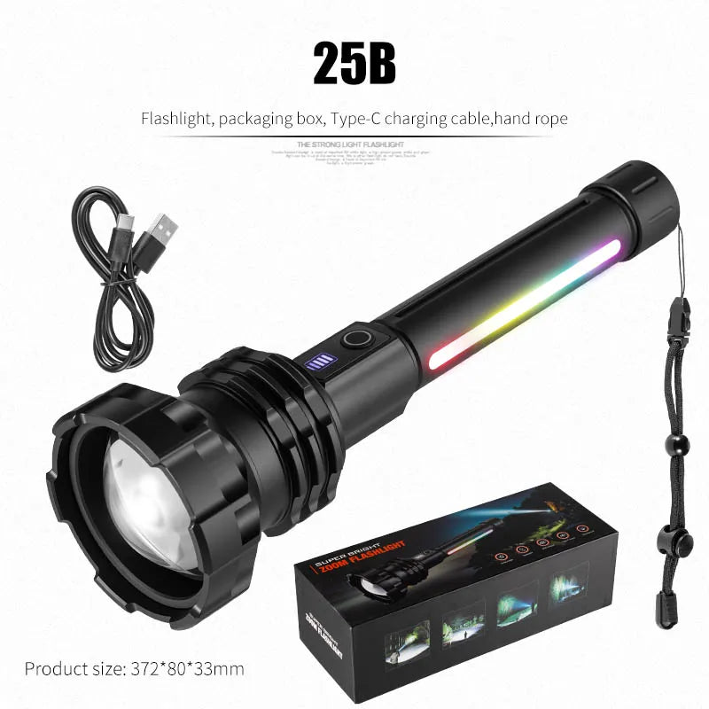 ពិល LED ចម្ងាយឆ្ងាយ P70 សម្រាប់ប្រើប្រាស់ក្រៅផ្ទះ ភ្លឺខ្លាំង ធ្វើពីអាលុយមីញ៉ូម សម្រាប់បោះតង់ ល្បាតសង្គ្រោះបន្ទាន់ អាចសាកបាន ជាមួយនឹងសមត្ថភាពបាញ់បានឆ្ងាយ