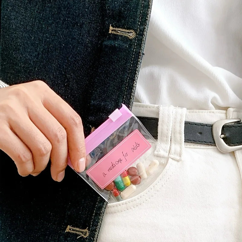 5/10pcs Mini Useful Storages Bag and Stickers, Zipper Bag Set,Self-Sealing Drug Storage Device, Travel Accessories.Random Color.