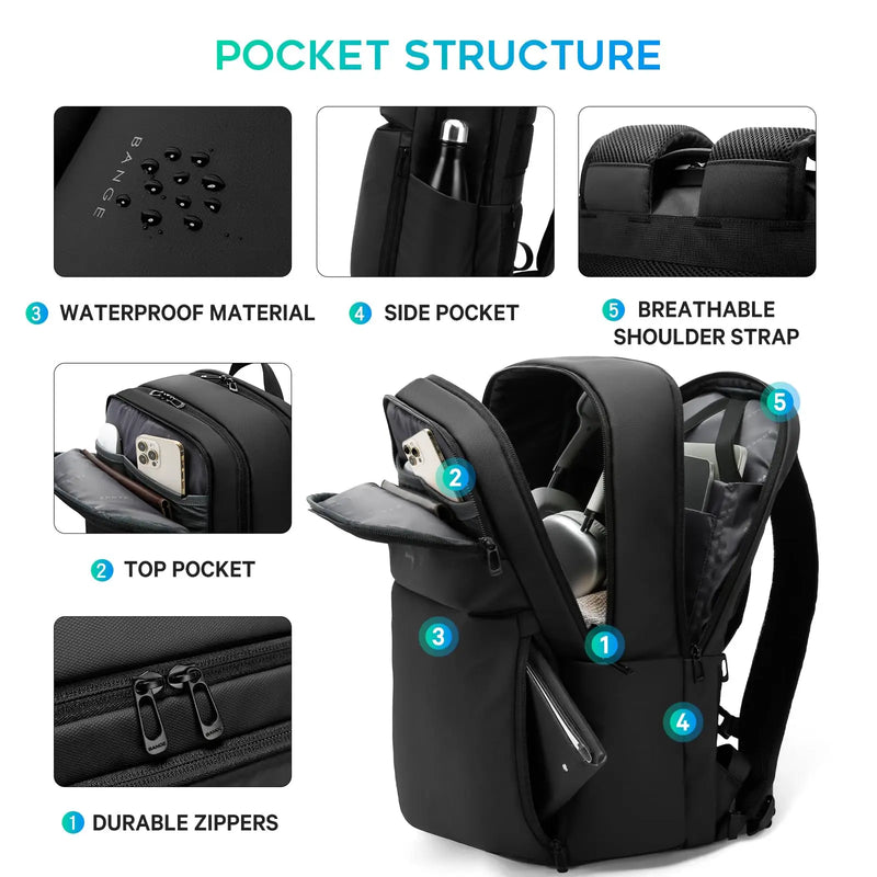 BANGE Simple Design Large Capacity Laptop Backpack Water Resistant Computer Backpack Fits 16 Inch Laptop Back Pack Bag for Male