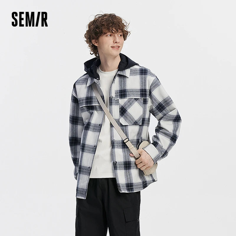 Semir Men Jacket Detachable Hood Plaid Pocket Outdoor Casual Style Comfortable Autumn Lightweight Outerwear 2026