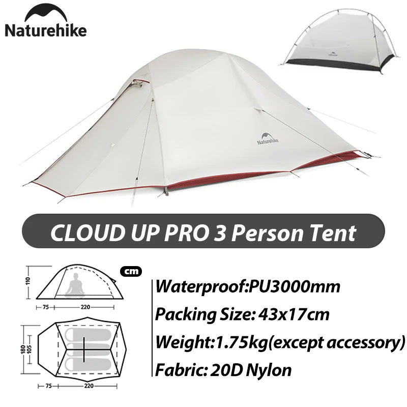 Naturehike 2025 New 123-Person 20D Cloud Up Pro Lightweight Portable Waterproof Backpacking Tent Outdoor Hiking and Camping Tent