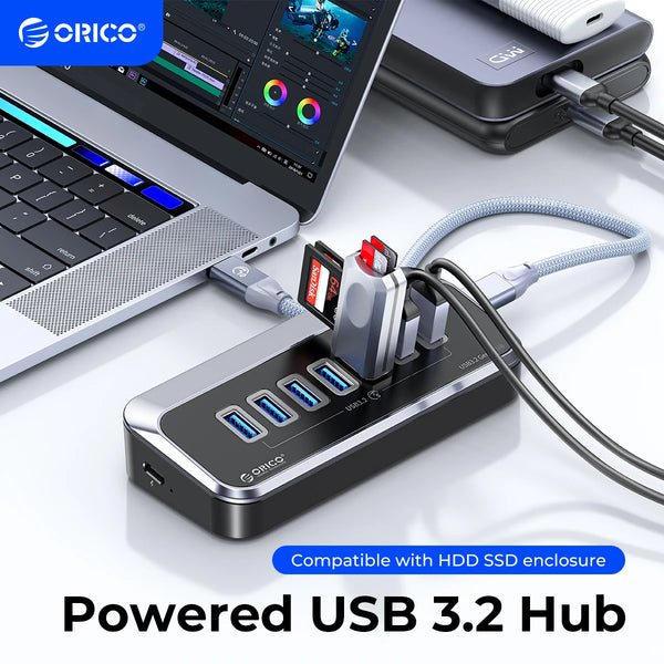 ORICO ABS Powered 5Gbps HUB PD18W Charging USB 3.2 Type C hub Card Reader Splitter With Power Adapter for Desktop PC Accessories