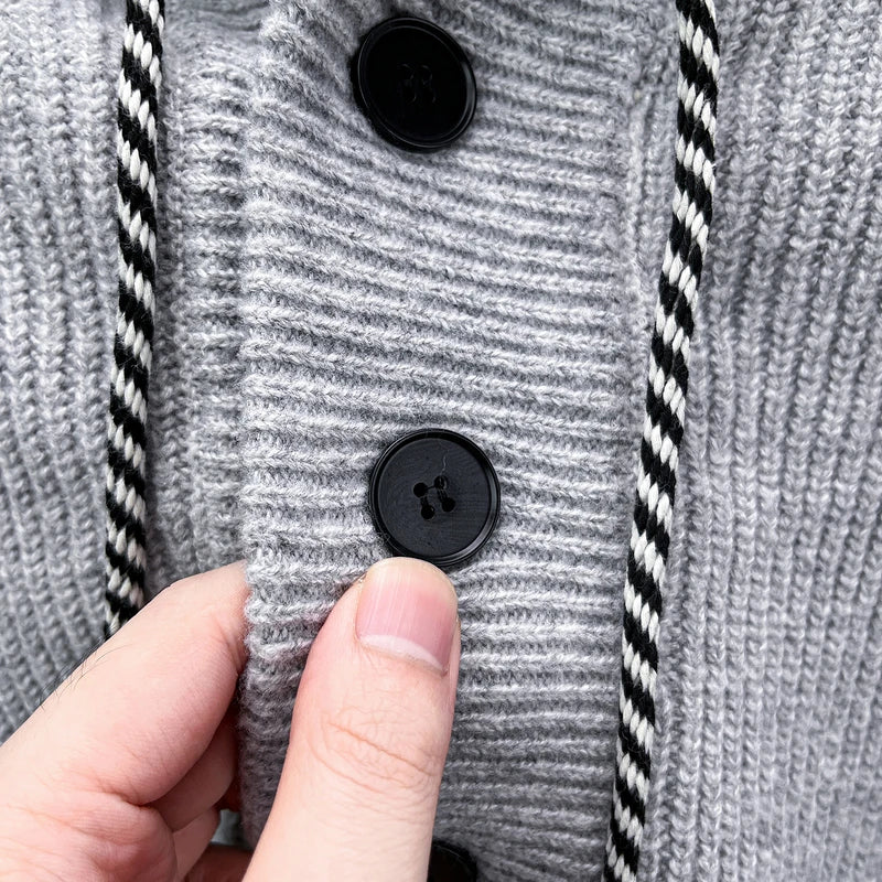 High-End Man Long Sleeved Knitted Sweatshirt Hooded Button Solid Color Not Easily Deformed Autumn Winter Casual Fashion MensWear