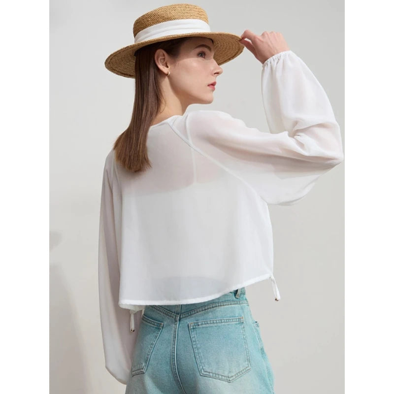Amii Women's Minimalist Blouse 2026 Summer New Commuting Versatile V-Neck Tops Short Raglan Sleeve Thin Chiffon Blouse 12542281