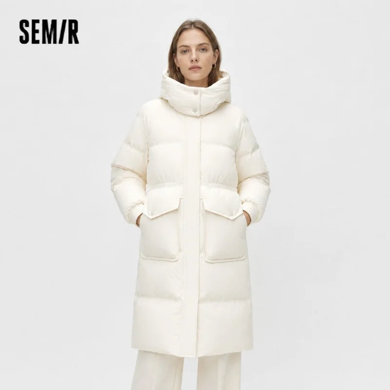 Semir Long Down Coat Hooded Raglan Sleeve Women 2025 Winter Solid Color Warm Thickened Casual Daily Insulated Outerwear