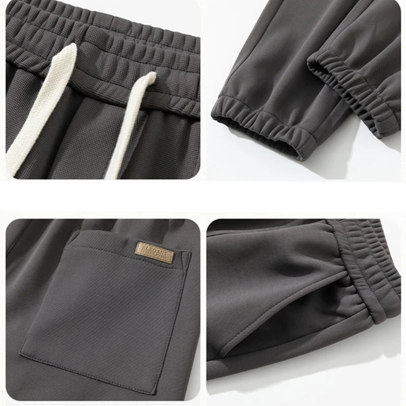 2026 New Men's Blue Drawstring Casual Pants,Fashion Patchwork Trousers,Black,Dark Gray Pant, Asian Size M-5XL, 6XL, 7XL, 8XL