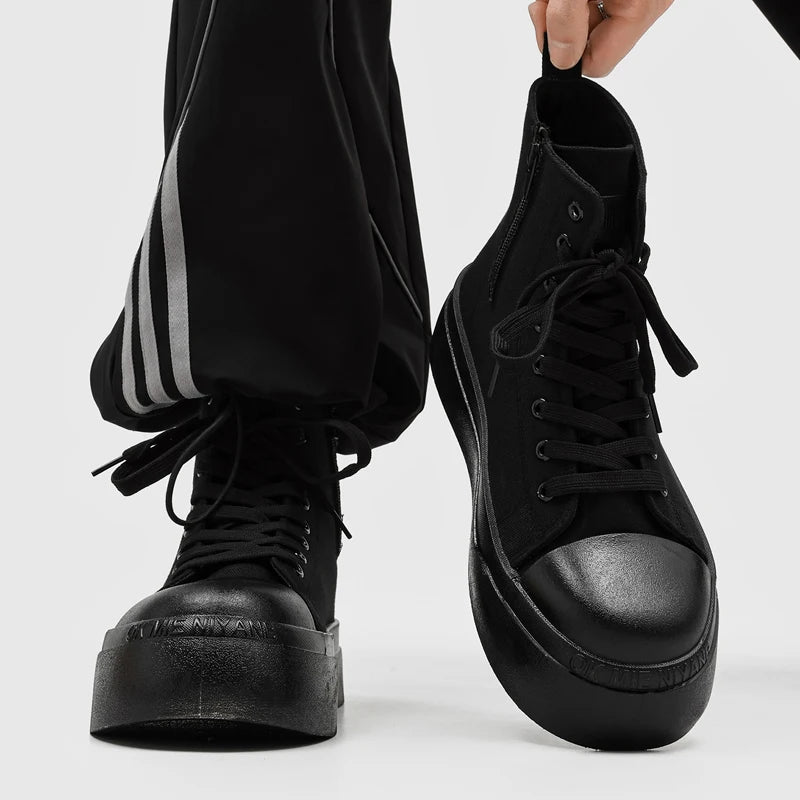 Men's high-top thick sole canvas casual boots four seasons breathable light soft-sole comfort outdoor walking sports board shoes