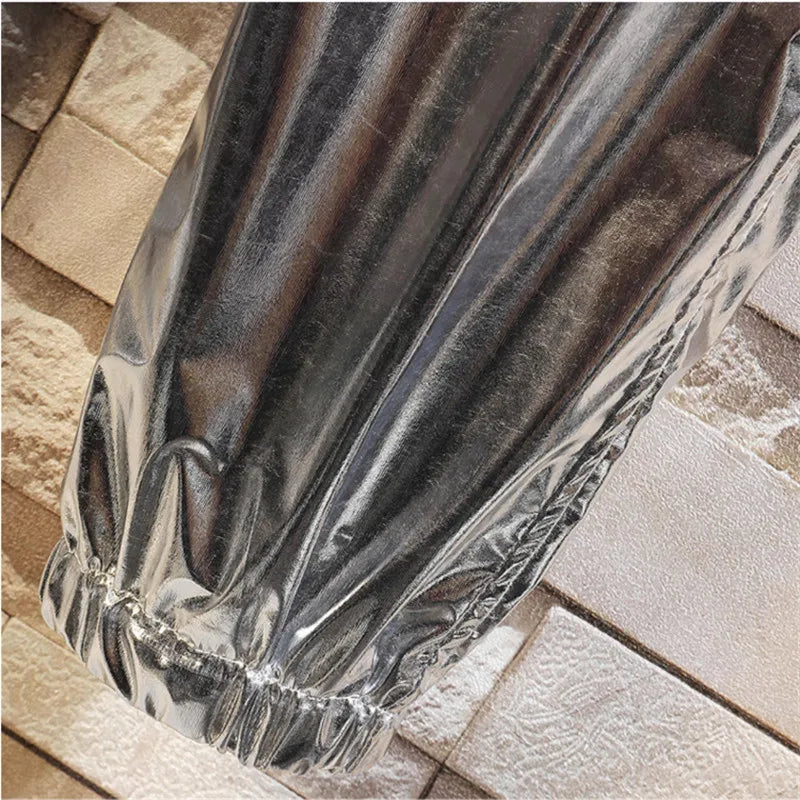 Gold Mens Pants, Elastic Waist Casual Trousers, Silver Fashion Loose Straight Leg Pant, Great for Dance Performances