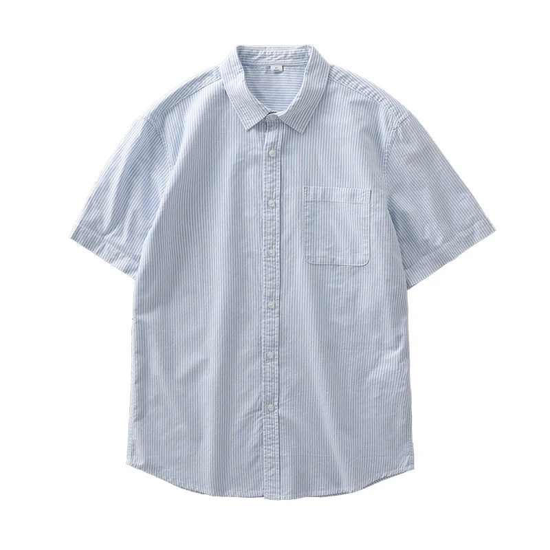 DUKEEN Men's Casual Tops Striped Shirt Loose Tops Cotton Short-Sleeved Spring and Summer T-Shirt Handsome Men's Shirt