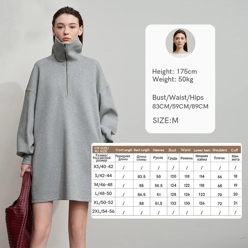 AMII Minimalist Grey Dresses For Women 2026 Autumn Large Turn-Down Collar Pullover Sports Dresses Loose Casual Dresses 12513003