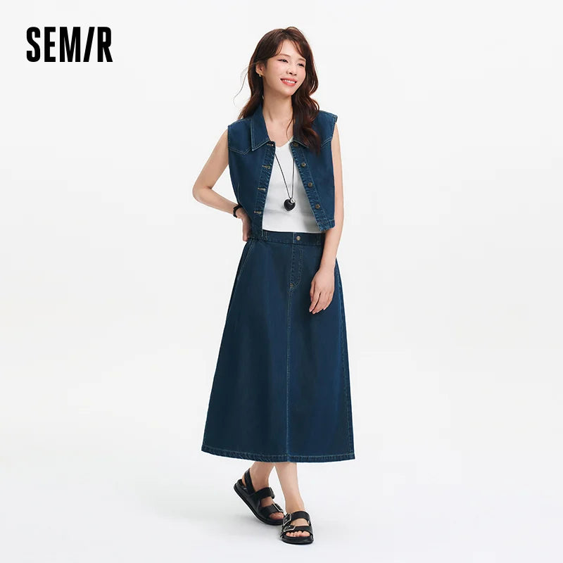 Semir Women Suits 2026 Sleeveless Retro Lapel Collar Shirts & Waist Cinched Urban Casual Skirt Set Everyday Style Soft Daily